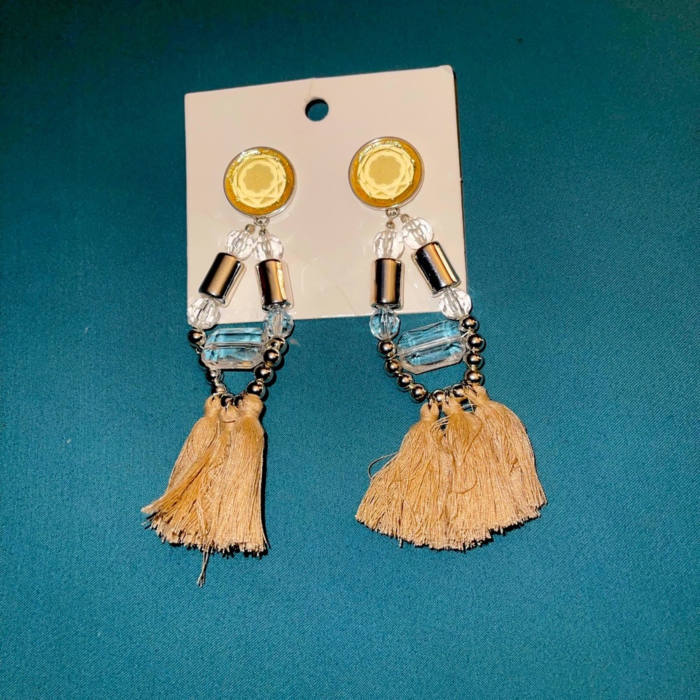 H&M Creme Fringe Drop Bejeweled Earrings Brand New and Sold AS IS